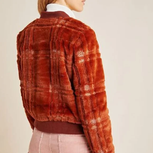 Anthropologie Plaid Teddy Bomber Jacket